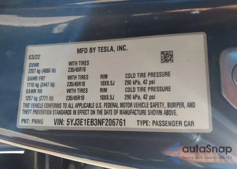 2022 Tesla Model 3 Long Range Dual Motor All-Wheel Drive from USA, damaged, VIN 5YJ3E1EB3NF206761
